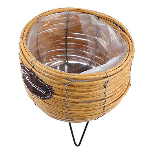 Happyyami 1 Pc Maceta de Mimbre Maceta de ratán Maceta de Oro macetas de ratán Maceta Estante de la Flor del balcón contenedor de Almacenamiento de Flores Planchar Khaki