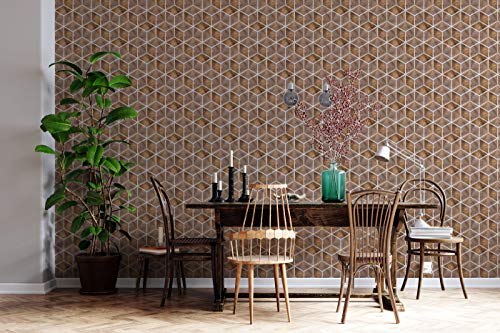 Image of DWELLSINDIA Glossy Effect Geometric Wood Self Adhesive Peel and Stick PVC Wallpaper Waterproof, Scratch Resistant, Laminated (41x244 cm, Beige Wood, Matt)