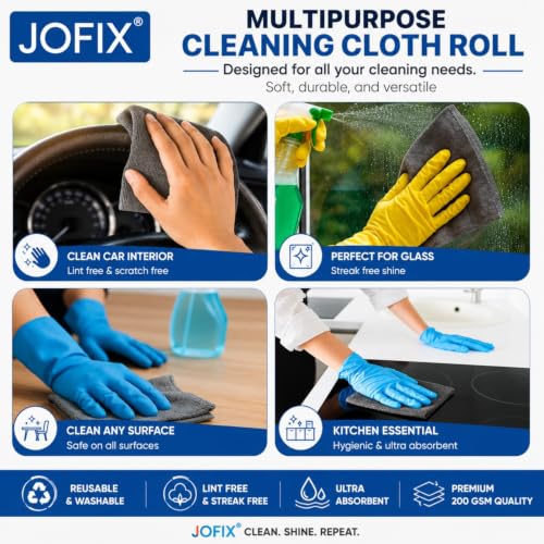 Image of Microfiber Cleaning Cloth Roll, 20 Pcs, Reusable & Washable, Ultra Absorbent Lint-Free Microfiber Towels, Tearable Cleaning Sheets for Kitchen, Home, Car & Glass Cleaning, Grey (Pack of 50)
