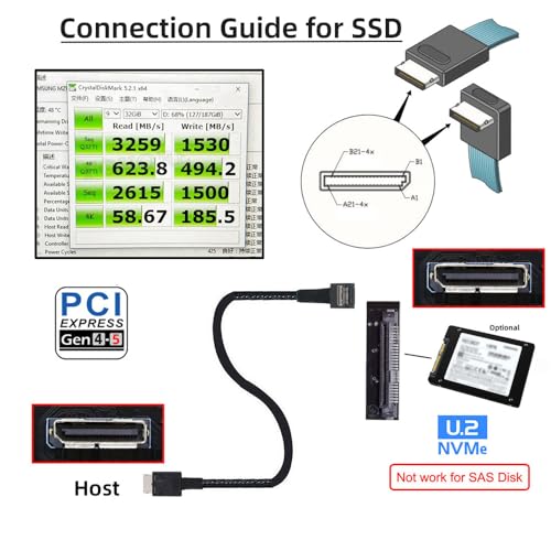 Image of xiwai Down Angled 90 Degree Connector Dual Shield OcuLink PCIe 4.0 PCI-Express SFF-8611 4i Male to SFF-8611 Male Data Active Cable for External eGPU SSD, 80cm