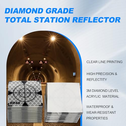Image of 40X40MM 100PCS Reflector Targets for Total Stations Paste Up Reflector, Survey Target Mark with Black Triangle Reflective Sheet for Total Stations,White