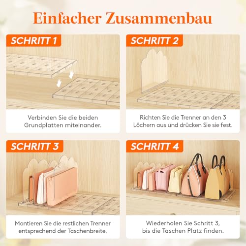 Lifewit 3 Stück Handtaschen Trenner Aufbewahrung für 10 Taschen, Transparent Regaltrenner Taschenständer Abnehmbar Schrank Organizer für Clutch, Tragetaschen, Bücher im Schlafzimmer