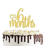 6 Months Half Birthday Cake Topper Double Sided Gold Glitter 1/2 Birthday Baby Shower Party...