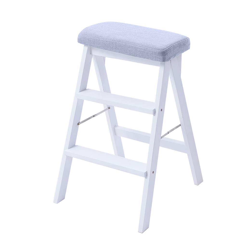 Tabouret haut en bois blanc 150kg max avec siege en eponge bleue
