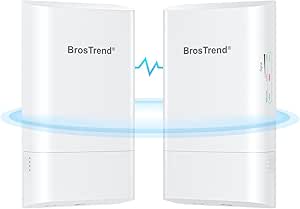 BrosTrend 5GHz 867Mbps WiFi Bridge Point to Point Outdoor CPE, Plug and Play 1KM Long Range Wireless Bridge with Passive PoE Adapter, for Farm Garage Barn, Network Ethernet Bridge for PtP/PtMP, 2-Pack