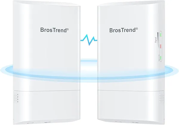 BrosTrend 5GHz 867Mbps WiFi Bridge Point to Point Outdoor, 1KM Wireless Internet Network Bridge, Plug & Play, Long Range PtP PtMP, Passive PoE Injector, work with Starlink, Extend Network to Buildings