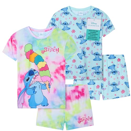 Get Trend Disney Stitch 2 Ensembles de Pyjama Fille et Ado Court Ensemble Fille Vêtement de Nuit Pyjamas Été Tenues Détente Idée Cadeau (13-14 Ans, Bleu...