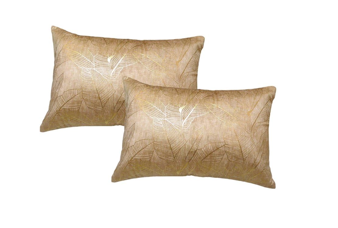 MONKDECOR (O.F) Attractive Velvet Printed Design Rectangular Cushion Cover, Set of 2 Pieces (Size-12" x 18" Inches), Golden Color-image-11
