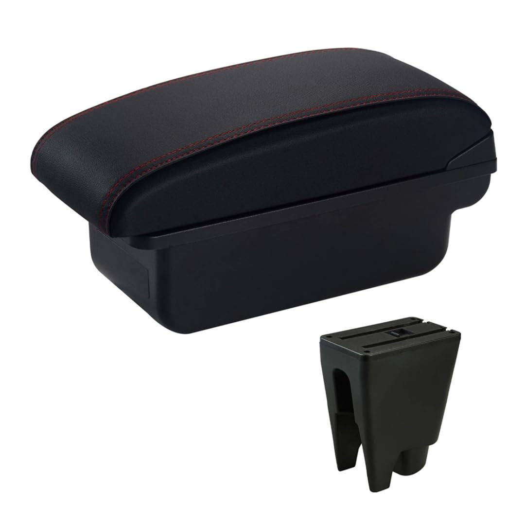 Toiumops Armrest for Peugeot 107, Car Armrest Box Center Console Store Box(A1 Red Line No USB)