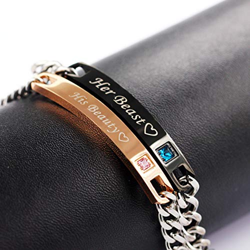 Uloveido His Queen and Her King Black Titanium Necklaces & Bracelet Matching Couple Jewelry Sets for Men and Women with Cubic Zirconia ST1184