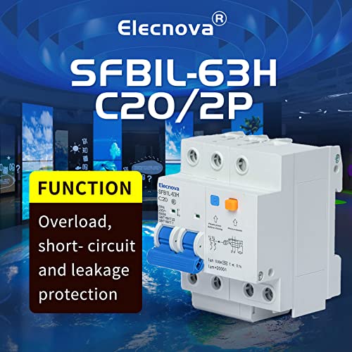 Sfb1L-63Hc-2P Miniature Circuit Breakers Din-Rail Mounted Mcb, 1P2W Ac 50/60Hz 20Amp Voltage 230V Overload, Earth Leakage Protection Thermal Magnetic Trip Short-Circuit Protection #TOP2