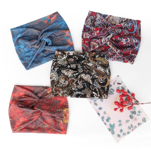 Image of DRESHOW 4 Pack Turban Headbands for Women Wide Vintage Head Wraps Knotted Cute Hair Band Accessories