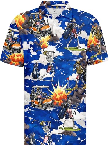 Image of PAGYMO Funny Golf Shirts for Men Crazy Printed Pattern Novelty Moisture Wicking Performance Mens Polo Shirt