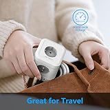 Listwa zasilająca JSVER Cube, Gniazdo Wielogniazdowe z 5 Gniazdami i 4 Portami USB (5 V/3,4 A), Listwa Zasilająca z Portem USB C i Przełącznikiem do Domu, Biura lub Podróży, Kabel 2 m-Biały