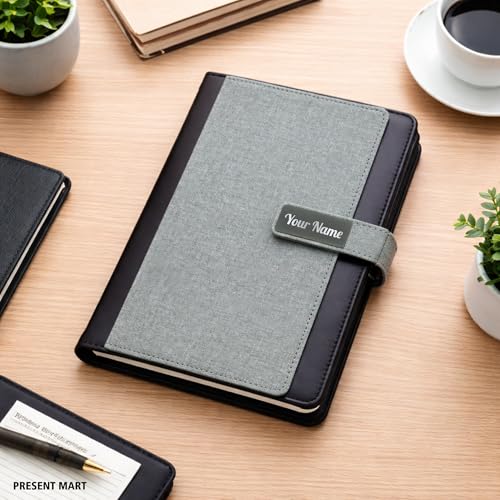 Image of Personalied A5 Executive Diary Organizer with Card or Cash Slot, Magnetic flap & Pen Loop |Premium Personal Organizer for Office | journel Diary For Men & Women | Executive Diaries | Diary for Personal Use | Journal Notebook (Black grey)