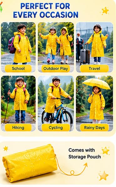 Image of Kids Waterproof & Lightweight EVA Raincoat with Hooded Full Body Rain Protection for Boys and Girls Reusable Rain Wear Pack of 1