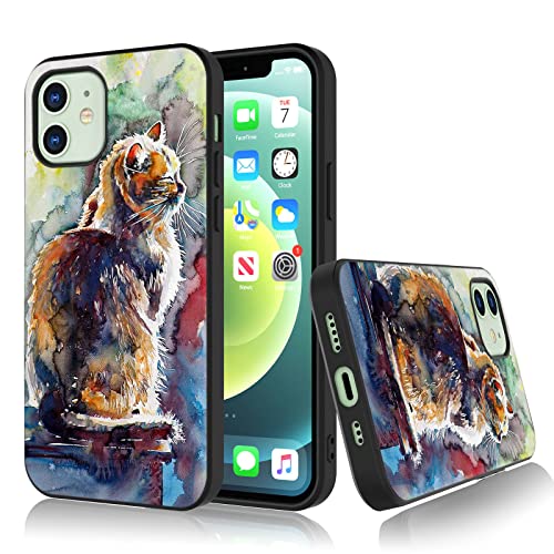 Bcov iPhone 13 Case, Cute Cat Painting Shockproof Soft Silicone Case Protective Cover for iPhone 13
