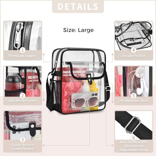 Image of SPODEARS Clear Crossbody Bag for Stadium, Concert, Festival & More - Adjustable Shoulder Strap & Bottle Holder