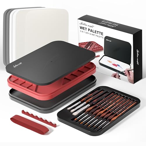 Wet Pallet for Painting Miniatures - Golden Maple 2 in 1 Dry and Wet Palette with Lid, Including 11 Miniature Paint Brushes,100PCS Palette Paper, 4PCS Sponges, Paint Brushes Holders by golden maple - Used condition - US$35.66