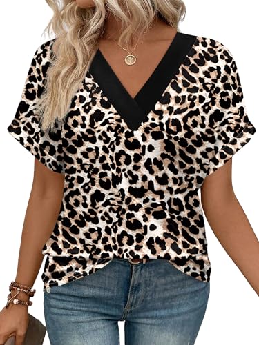 Image of WIHOLL Womens Summer Tops Short Dolman Sleeve Shirts 2026 Fashion V Neck Outfits Clothes