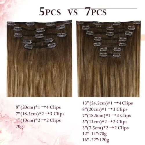 Easyouth Clip in Human Hair Extensions Brown Balayage Clip in Extensions Real Human Hair Ombre Brown to Honey Blonde Real Hair Extension Clip in Easy to Apply 14Inch 70g 5Pcs #4/27/4 - Image 3