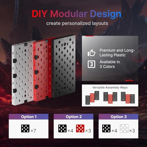 Image of PEGZONE Controller and Headphone Holder Wall Mount, Modular Gaming Pegboard with Accessories, Controller Stand for Xbox PS5 PS4 Switch, Video Game Storage, Disc Shelf, 7pcs Pegboard, Black & Red