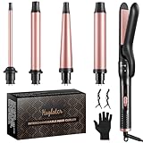 Lockenstäb 5 in 1, Haglater Keramik Lockeneisen mit Multifunktion Glätteisen, Lockenstabe mit Verschiedenen Aufsätzen Große und Kleine Locken 9-32mm