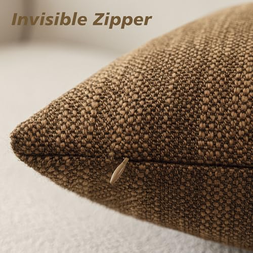 Image of Foindtower Set of 2 Decorative Textured Burlap Linen Throw Pillow Covers Farmhouse Boho Cushion Cover Solid Accent Pillowcase for Couch Sofa Bed Living Room Home Decor,18x18 Inch,Golden Brown