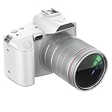 Gettimore D5 Appareil photo reflex numérique avec zoom 16X anti-secousses, double objectif, écran tactile 3,0', ouverture F = 2,7, pour vidéo 4K, noir et blanc