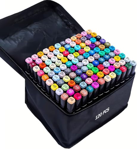 Image of 120Colors Art Markers Sketch Pen Dual Tip Artist Art Marker Vibrant Colors Set For Kids Adult Coloring Sketching Drawing Painting,Twin Head Permanent With Carry Case(120),Multicolour
