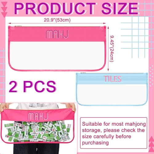 SilTriangle 2 Pcs Empty Mahjong Tile Bag 20.9 x 9.45 Inch American PVC Clear Mahjong Case Size 166 Waterproof Zippered Storage Tile Holder Rack Bag for Game Lover Gift Travel, Case Only(Blue,Pink) by SilTriangle - Image 2