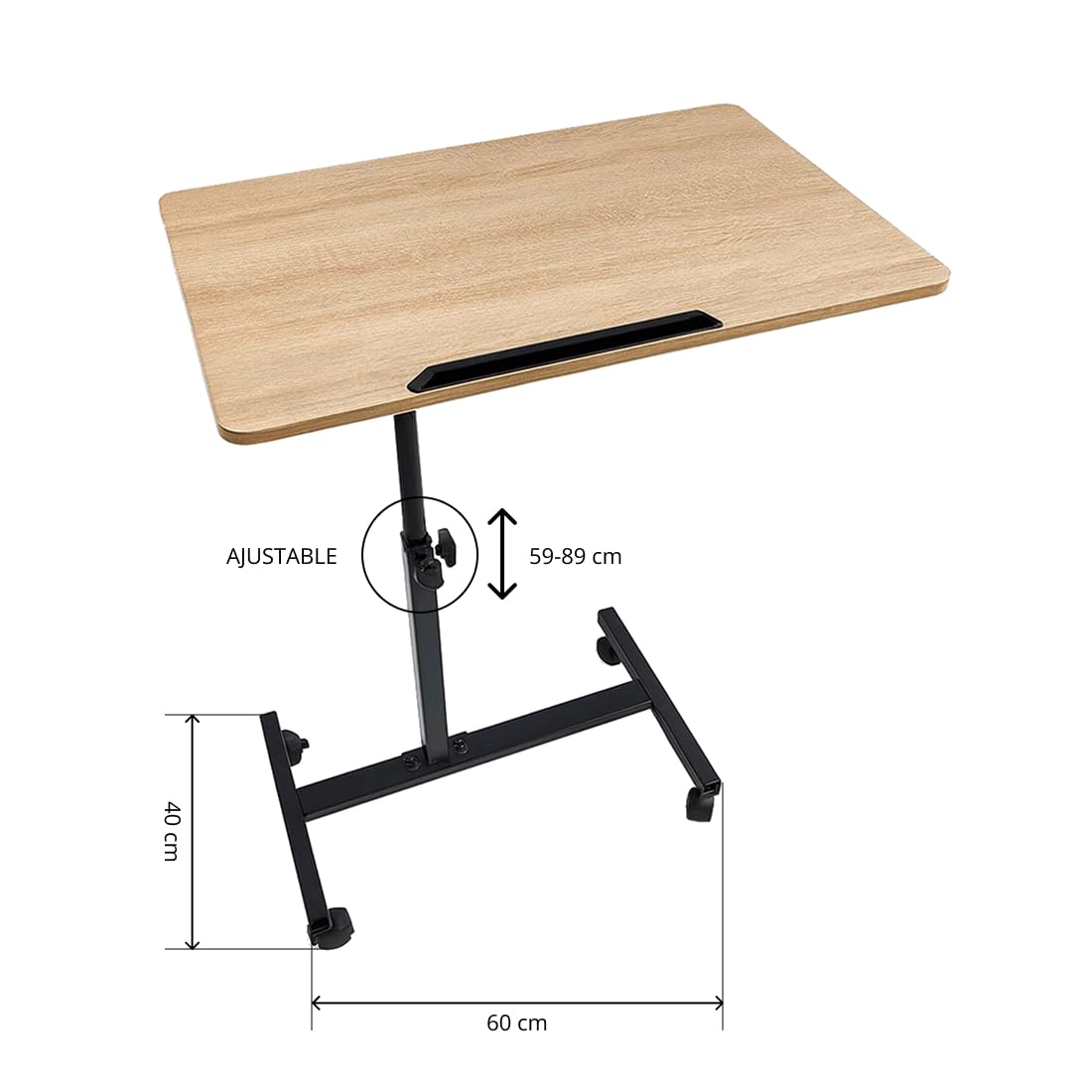 Acomoda Textil - Mesa Auxiliar con Ruedas y Altura Regulable para Uso Diario Ideal para Trabajo Estudio Comidas o Apoyo Multifuncional en Dormitorio Salon Cocina y Hogar 40x60x59-89 cm. (Negro)