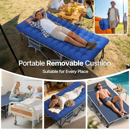 Image of Suteck 32In XXL Folding Camping Cot, 900LBS Heavy Duty Sleeping Cot with Pillow Mattress, 1200D Double-Layer Oxford Portable Cot for Adults with Carry Bag for Home Office Nap Beach Travel