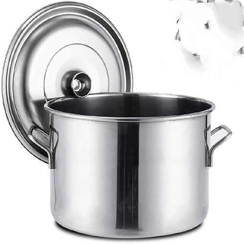 Pentola grande in acciaio inox da 35 cm, professionale, a induzione, con coperchio, pentola color argento profondo, per zuppe, stufati e cucinare, utensili da cucina resistenti
