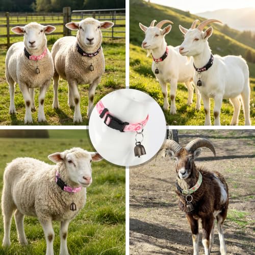 Image of 5 Pack Heart Goat Collars with Bells,Anti-Lost Pet Collar | Adjustable Nylon Collar & Sheep Grazing Copper Bells for Small Farm Animal Sheep Calf Cow Accessories(13.7 inch-20.5 inch)