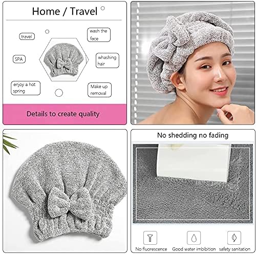 Microfiber Hair Towel Wrap, Soft Absorbent & Quick Drying Cap Set for Curly Thick Hair, Women & Girls - 2 Pcs (Stripe & Gray)