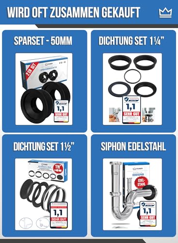 FEINER® [ 2er SET ] Siphon - Gummimanschette 50 32 - Außen Ø 50mm + Ø 40mm – beide Innen-Ø 28-32mm Gummimanschetten - Anschluss an DN 40 und 50 HT Ablauf Rohre und Siphonbogen