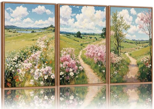Toile de paysage rustique sans cadre décoration murale bucolique 3 pièces