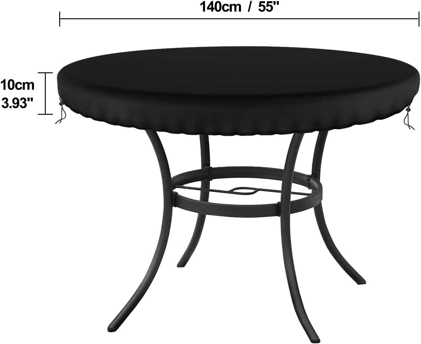 Housse de table de jardin ronde, extérieure, imperméable et indéchirable, facile à nettoyer, 140 cm de diamètre, noir