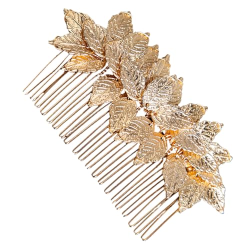 LRXIYODE 金色リーフヘアコーム 結婚式用ヘッドピース ブライダル用髪飾り おしゃれな箔デザイン 合金製アクセサリー 女性向けフォーマル髪