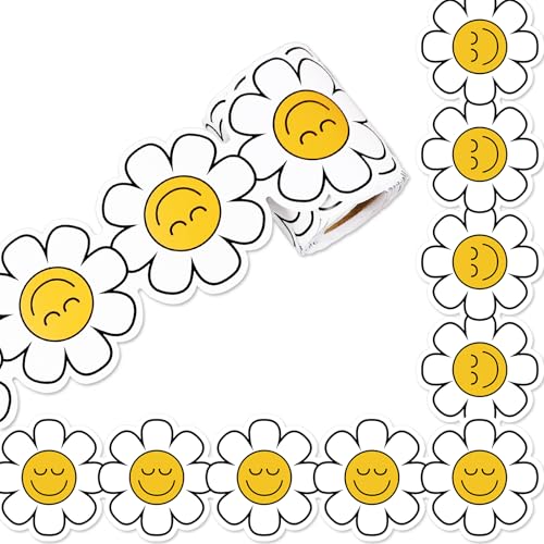 Image of Whaline 32.8 Ft Retro Daisy Bulletin Board Borders Yellow White Cartoon Daisy Flower Floral Die-Cut Border Trim for Back to School Chalkboard Wall Decoration