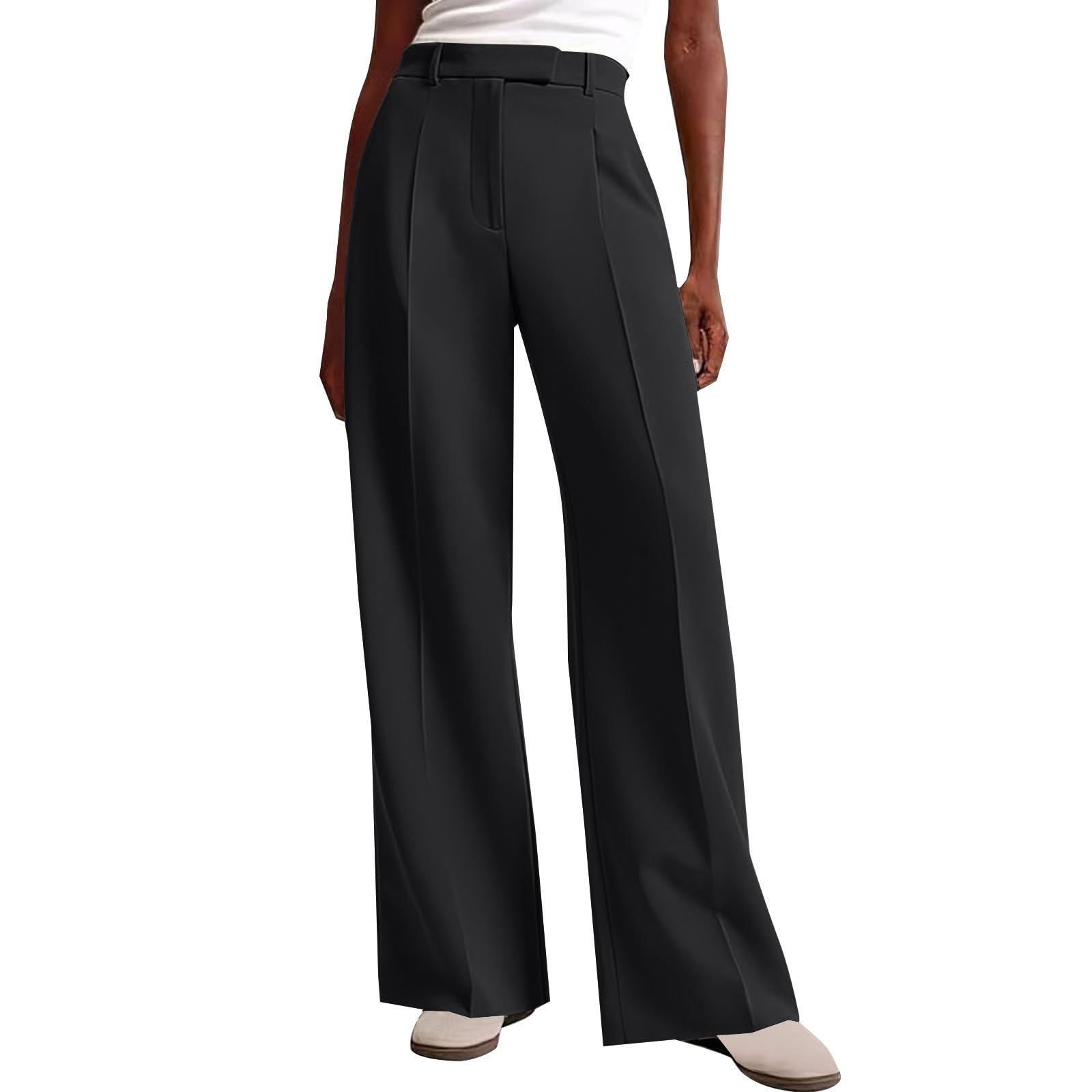 Pantaloni in tessuto da donna, a vita alta, palazzo, elasticizzati, con