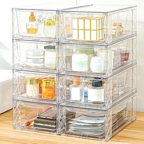8 Pack Acrylic Storage Drawers, Clear Stackable Storage Drawers, Acrylic Organizers Drawers for Under Sink, Pantry, Bathroom, Makeup Organizers Cosmetic Display,Classroom Storage Organization, Medium by Homaigie - Used condition - US$50.43