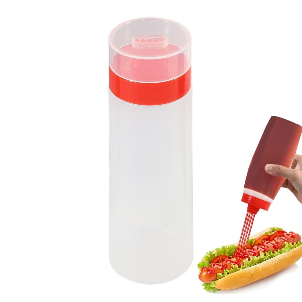 Nikou Red Squeeze Bottle, Refillable Condiment 4 Hole Resin Container, Ketchup Sauce Dispenser Jam Squirt Bottles Condiment Dispenser For Mayonnaise Olive Oil (Red)