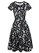 oxiuly Women's Round Neck Short Sleeve Floral Casual Pocket Tunic Party Cocktail Swing Summer Dress OX262 (M, Black Floral)