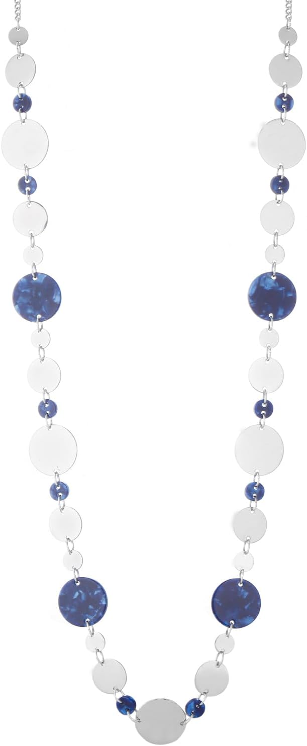 BULINLIN Layered Silver Long Necklace for Women Turquoise Stone Beaded Strand Sweater Chain Necklaces Fashion Costume Jewelry Gifts for Mom