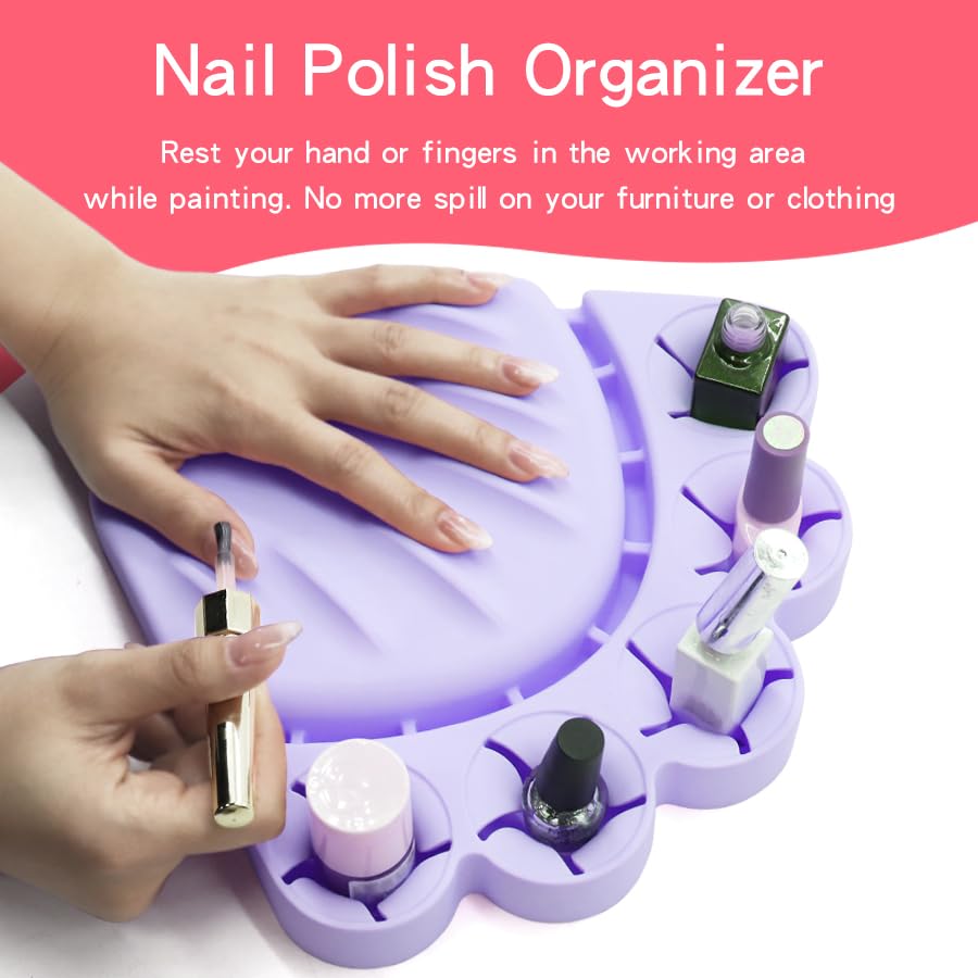 HMAXING Anti Spill Free Tilt Nail Polish Bottle Holder, Home Fingernail Polish Stand Arm Rest Pad,Art Tool Nail Paint Tech Mat Polish Bottle Organizer Manicure Accessories