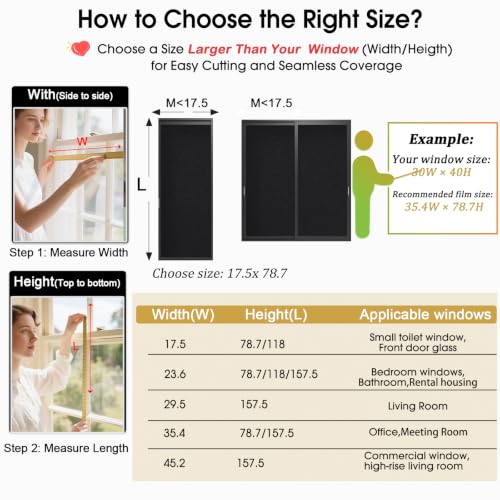 Image of Coavas Blackout Window Privacy Film Total 100% Light Blocking Room Darkening Window Tint for Home Frosted Static Cling Black Out Cover (11.8 x 78.7 Inch, Blackout)