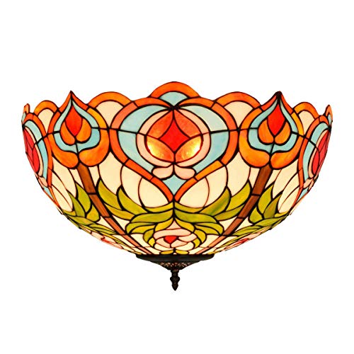 19 6 Zoll Pastoral Deckenleuchten Vintage Rose Trauben Glasmalerei Deckenleuchte Leuchte Für Schlafzimmer Wohnzimmer Cafe Bar E27 B.