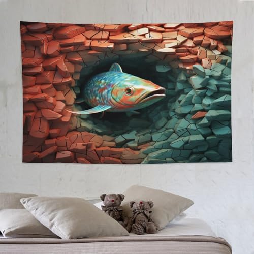 Tenture en polyester poisson PAZZK tissu léger lavable pour dortoir